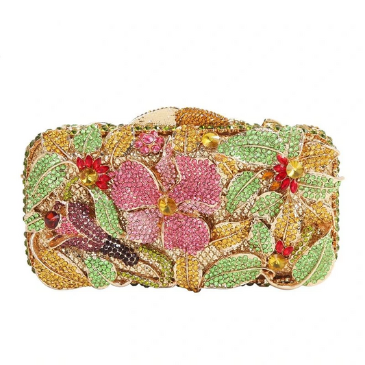 SHG035 Flower Rhinestone Clutch Bag