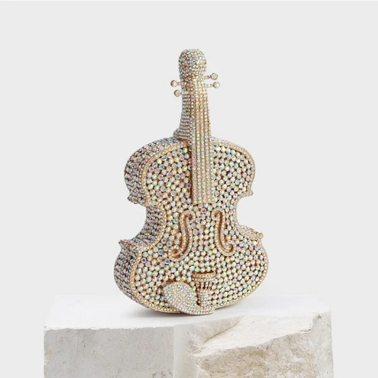 SHG065 Violin Rhinestone Evening Bag