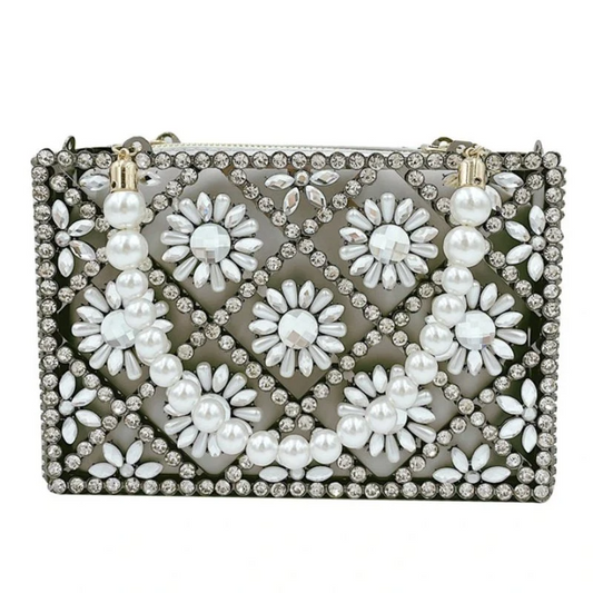 SHG036 Metal Clutch Evening Pearl Bag