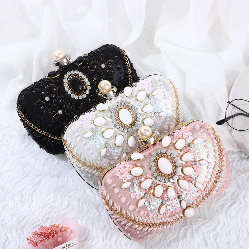 SHG273 Oval Acrylic Chain Satin Women Evening Bag