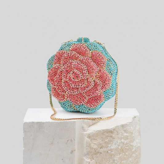 SHG096 Flower Shaped Rhinestone Evening Bag
