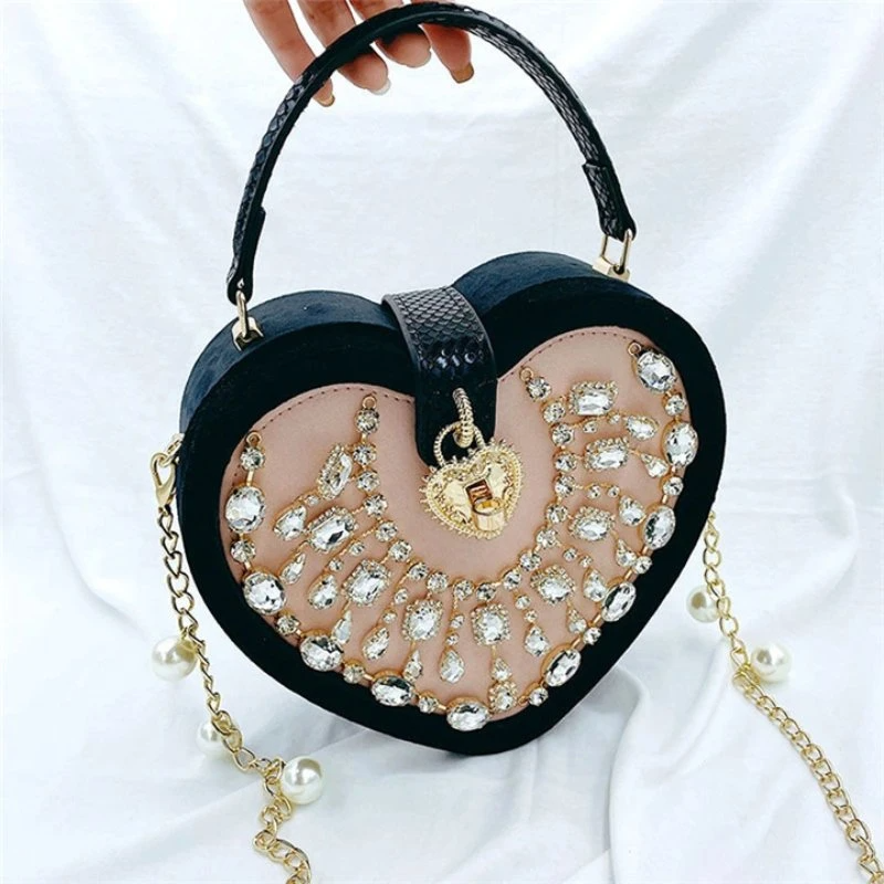 SHG153 Rhinestone Heart Shaped Evening Bag