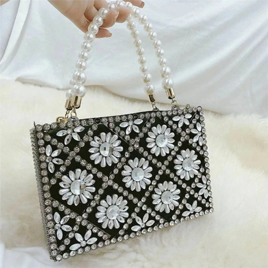SHG036 Metal Clutch Evening Pearl Bag