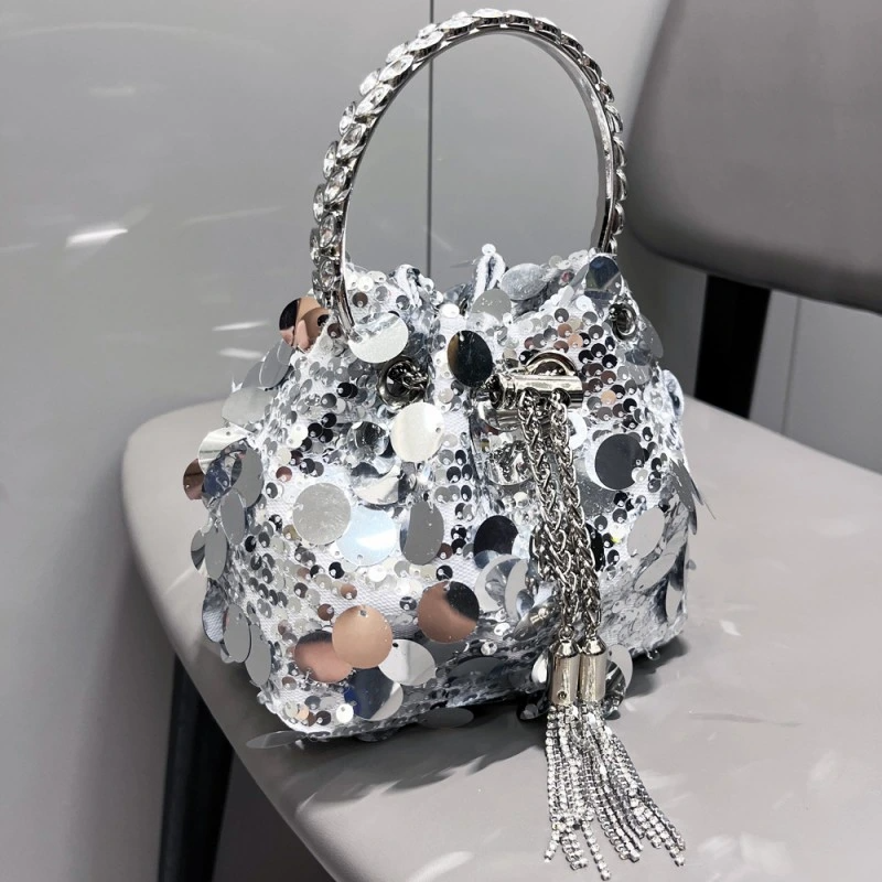 SHG264 Metal Bucket Sequins Evening Bag