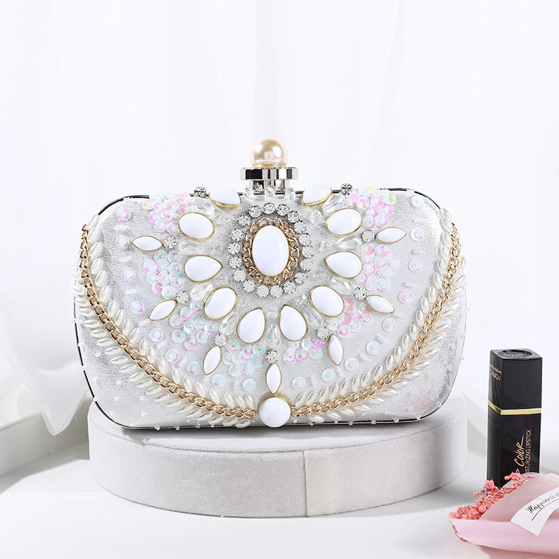 SHG273 Oval Acrylic Chain Satin Women Evening Bag