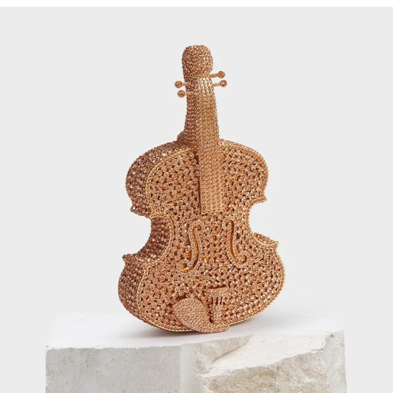 SHG065 Violin Rhinestone Evening Bag