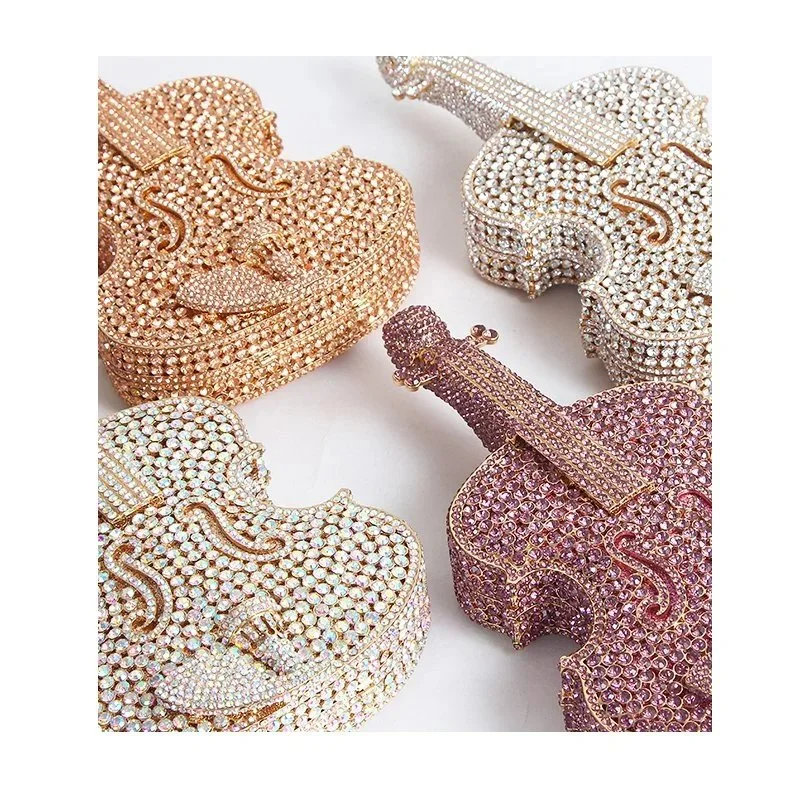 SHG065 Violin Rhinestone Evening Bag