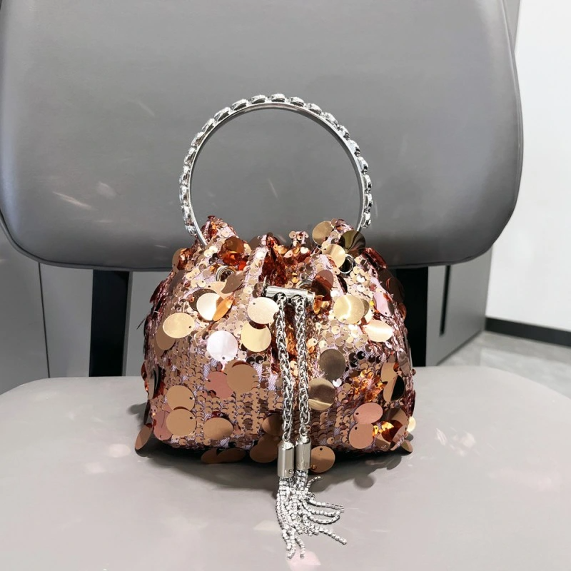 SHG264 Metal Bucket Sequins Evening Bag