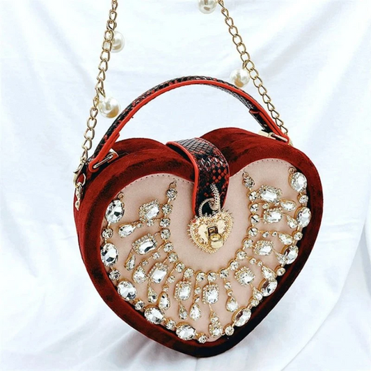 SHG153 Rhinestone Heart Shaped Evening Bag