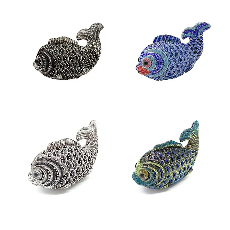 SHG068 Fish Shape Rhinestone Evening Bag
