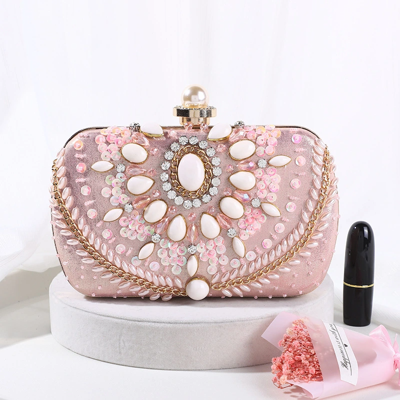 SHG273 Oval Acrylic Chain Satin Women Evening Bag