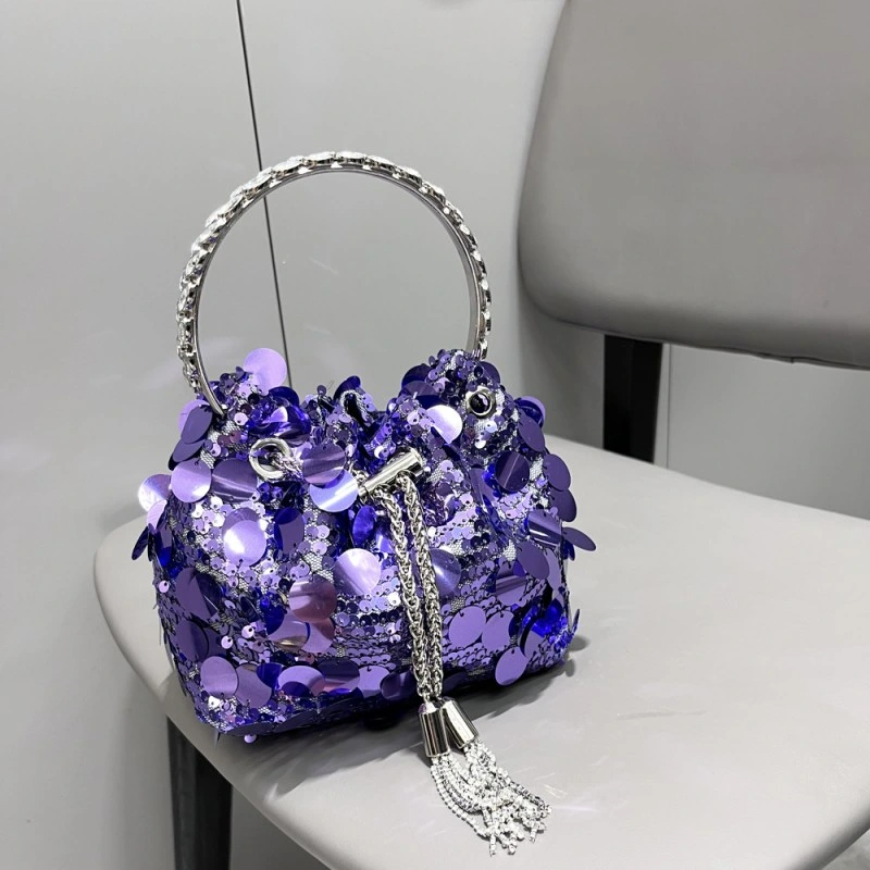 SHG264 Metal Bucket Sequins Evening Bag