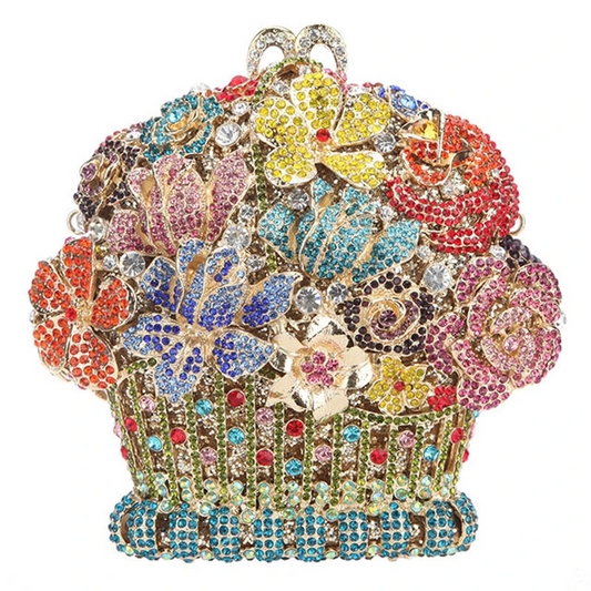 SHG181 Flower Basket Shaped Rhinestone Evening Bag