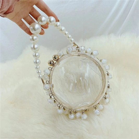 SHG039 Pearl Acrylic Round Ball Transparent Clutch