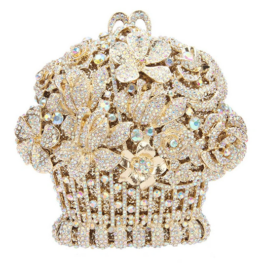 SHG181 Flower Basket Shaped Rhinestone Evening Bag