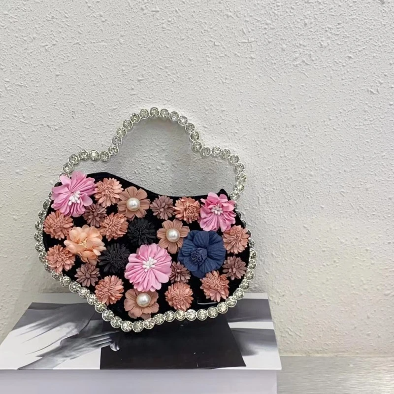 SHG280 Pearl Flower Diamond Rhinestone Clutch Evening Bag