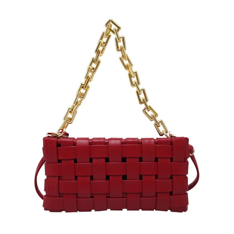 SHK0080 Leather Woven Shoulder Bag