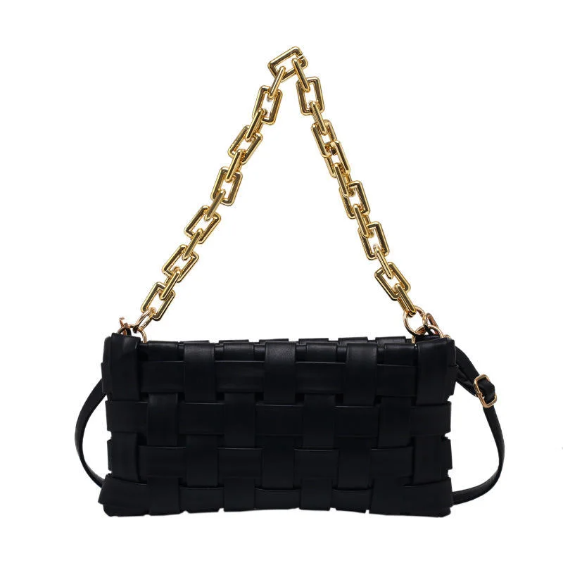 SHK0080 Leather Woven Shoulder Bag