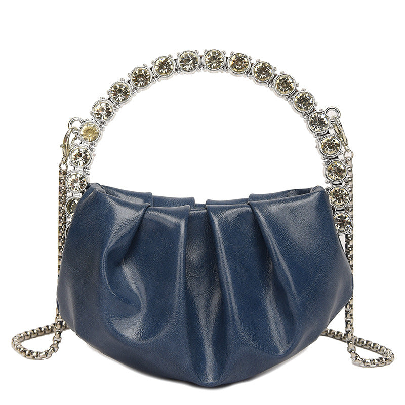 SHK0076 Crinkled Cloud-Set Diamond Cross-Body Bag