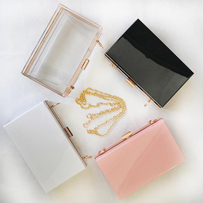 Wholesale Custom Women Acrylic Box Clutch Bag Purse Box Clutch Bag Transparent Cross body Purse