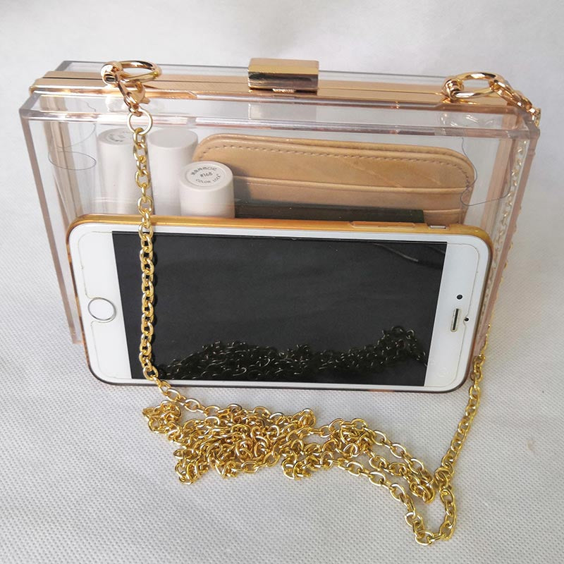 Wholesale Custom Women Acrylic Box Clutch Bag Purse Box Clutch Bag Transparent Cross body Purse