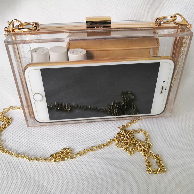 Wholesale Custom Women Acrylic Box Clutch Bag Purse Box Clutch Bag Transparent Cross body Purse